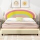 preview thumbnail 1 of 15, Full Size Mattress Foundation Rainbow Bed Wood Slat Support Kids Platform Bed Frame with Adjustable Headboard - Beige Beige - Full