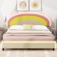 preview thumbnail 15 of 20, Upholstered Platform Bed with Rainbow Shaped & Height-Adjustbale Headboard, Solid Wooden Bed Frame w/ LED Light Strips