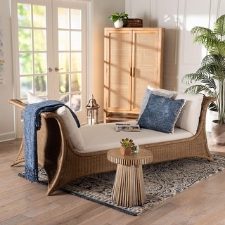 Kalisha Natural Rattan Daybed with Cushions - Coastal Boho Indoor Lounge Sofa Bench for Living Room, Sunroom, or Bedroom