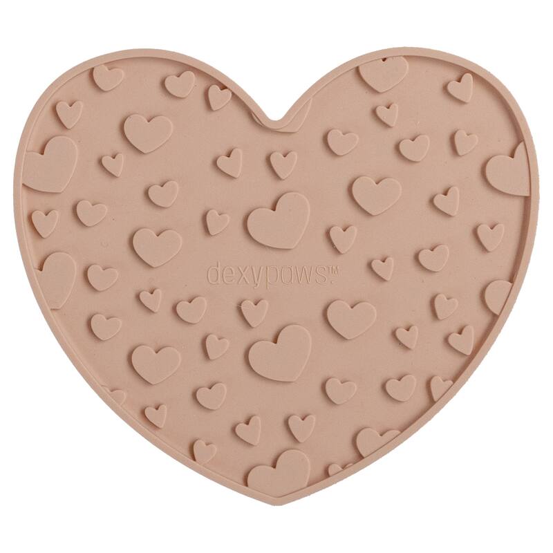 Dexypaws: Enrichment Lick Mat: Blush Pink Heart - Grooved Silicone - Blush Pink - Blush Pink