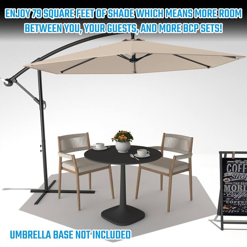 Patiowell 10ft Cantilever Patio Umbrella, Offset Hanging Outdoor Table Umbrella with Tilt Crank, 6 Sturdy Ribs and Cross Base