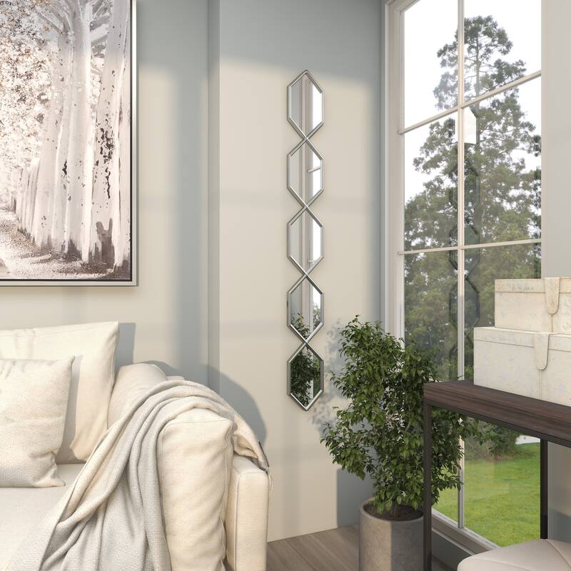 Metal Slim Stacked Chain 5 Layer Wall Mirror with Various Pattern and Foil Detailing - Silver, Gold, or Black