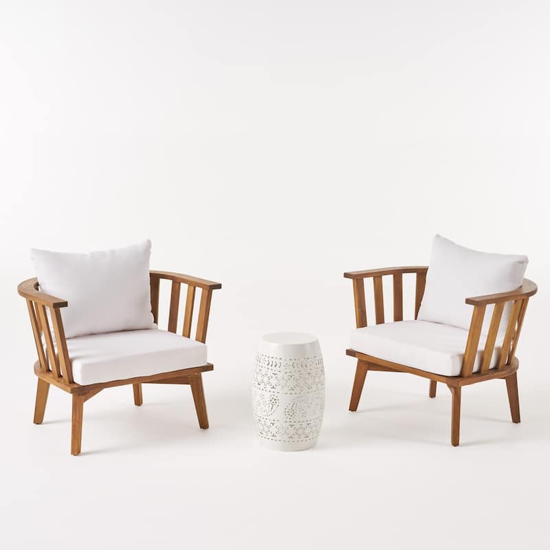 Palmo Outdoor 2 Seater Acacia Wood Club Chairs and Side Table Set by Christopher Knight Home
