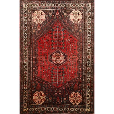 Hand Knotted Oriental 100% Wool Carpet Traditional Geometric Red Shiraz Area Rug - 5' 3'' X 3' 8''