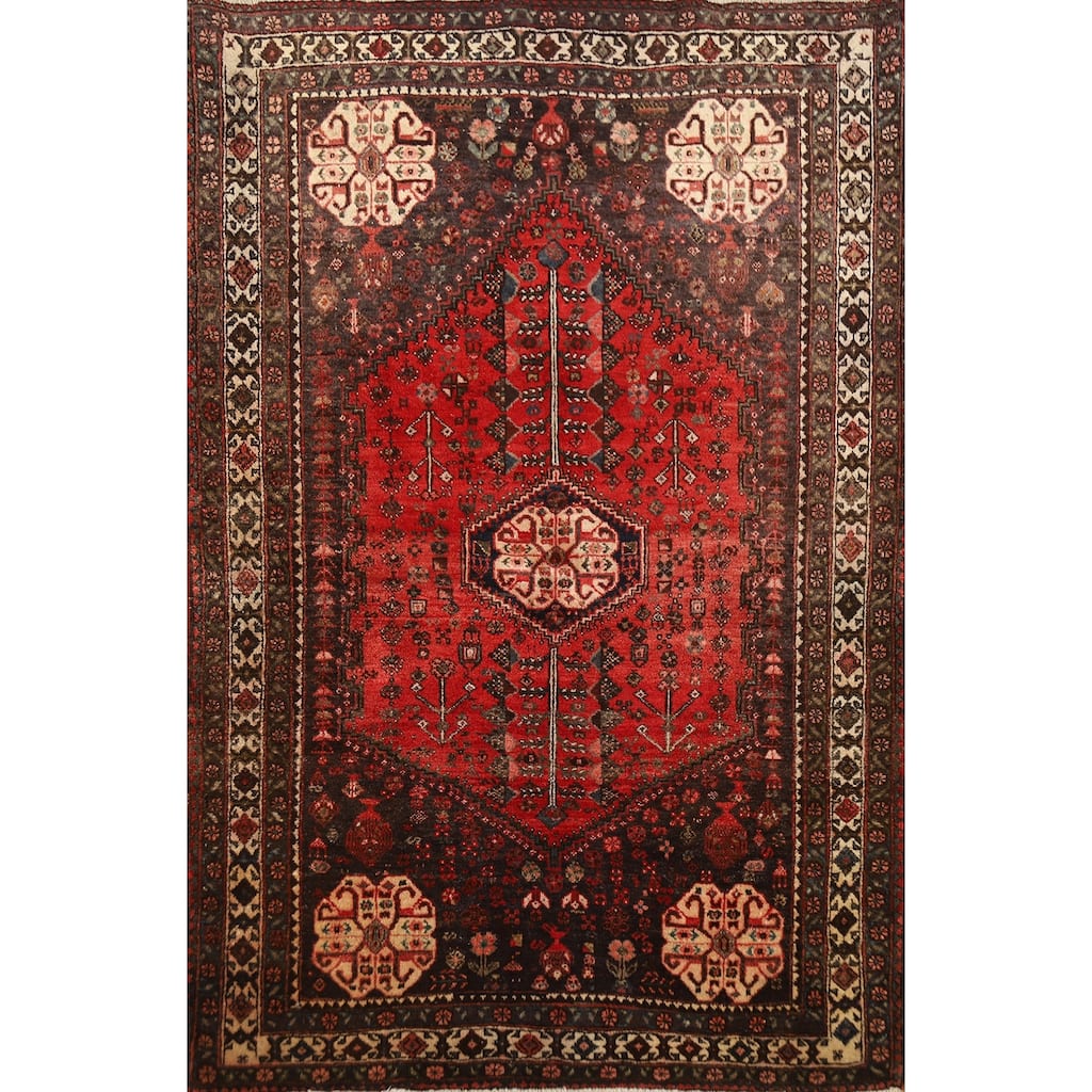 Hand Knotted Oriental 100% Wool Carpet Traditional Geometric Red Shiraz Area Rug - 5' 3'' X 3' 8''