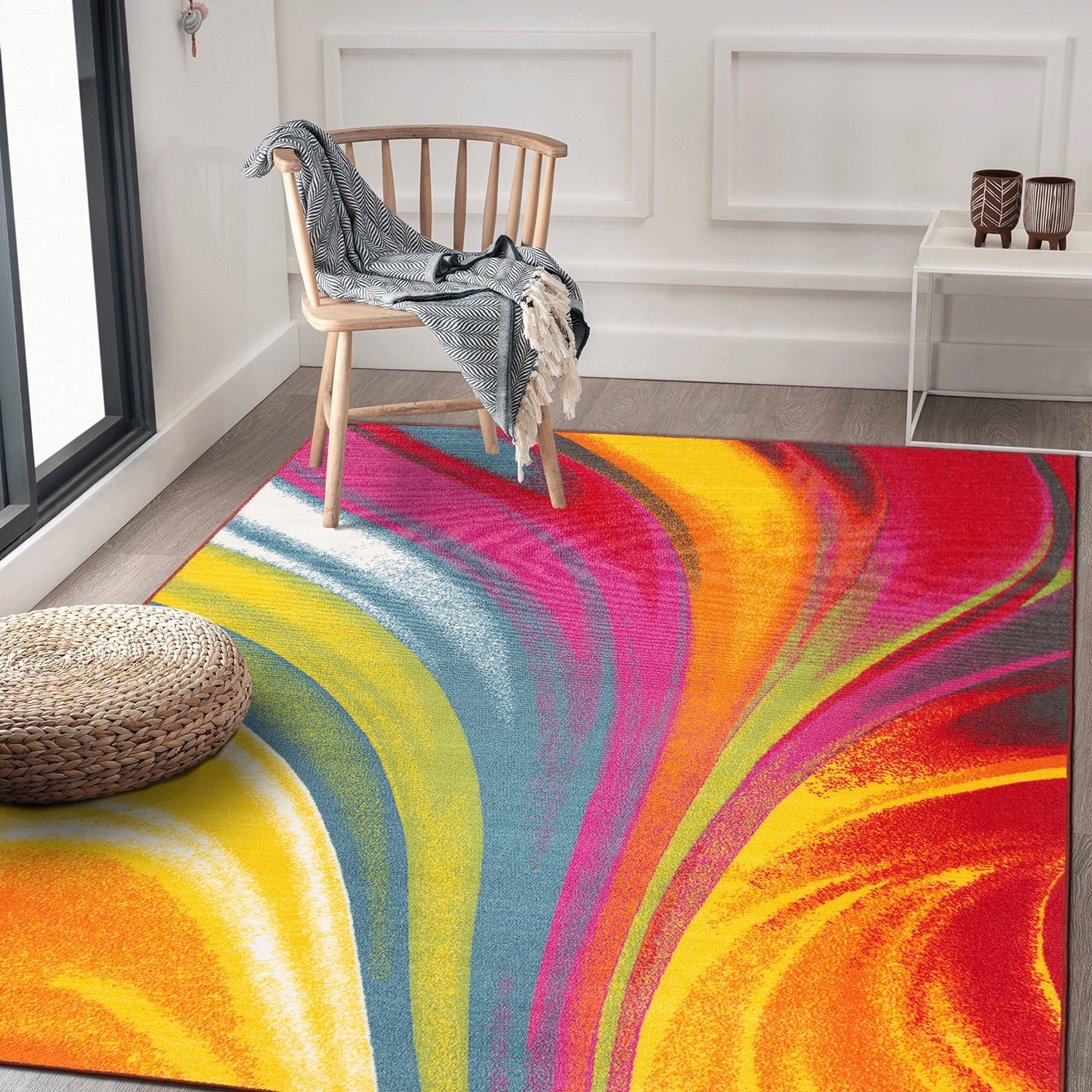 World Rug Gallery Modern Contemporary Waves Multicolored Non-slip