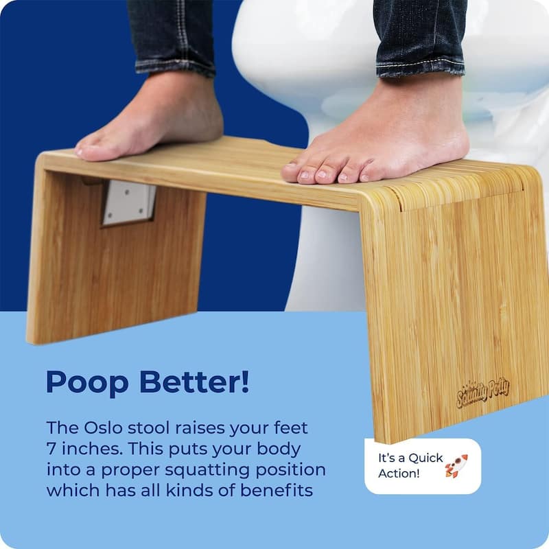 Squatty Potty Oslo Folding Bamboo Toilet Stool - 7", Collapsible, for Kids and Adults - Brown, Portable and Space-Saving - 7"