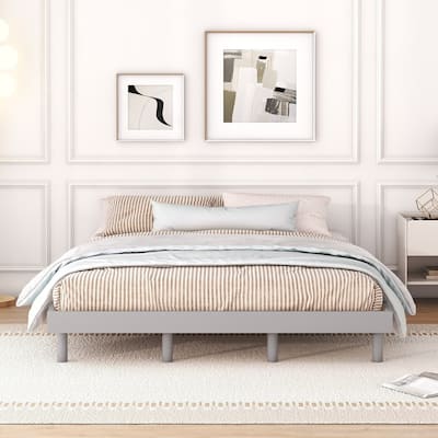 Floating Platform Bed with Rubberwood Legs and Plywood Slats