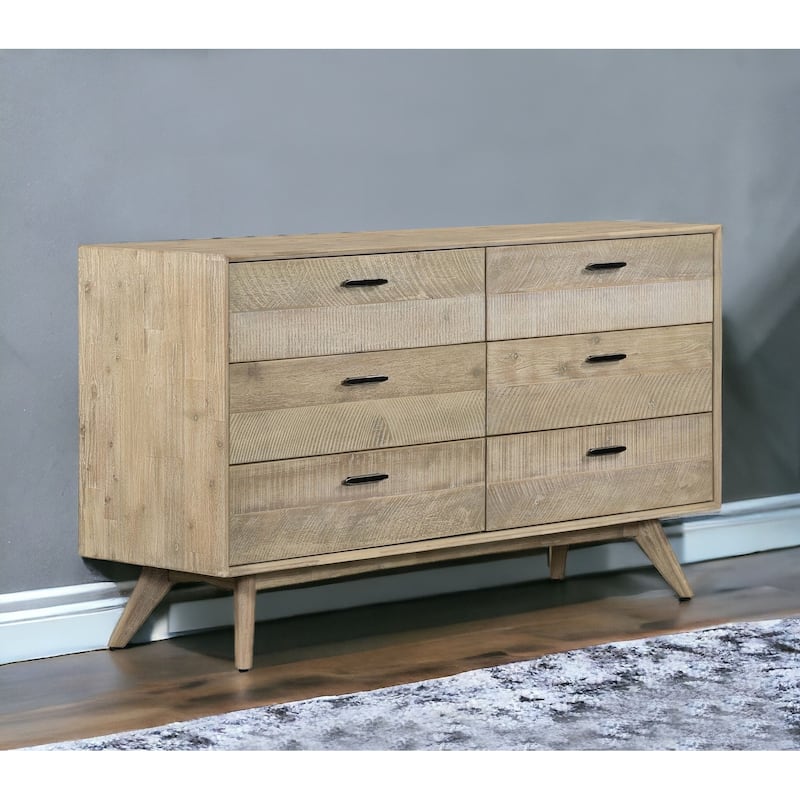HomeRoots 63" Brown Solid Wood Six Drawer Double Dresser