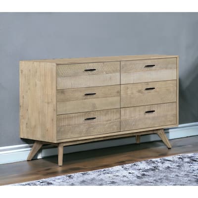 HomeRoots 63" Brown Solid Wood Six Drawer Double Dresser