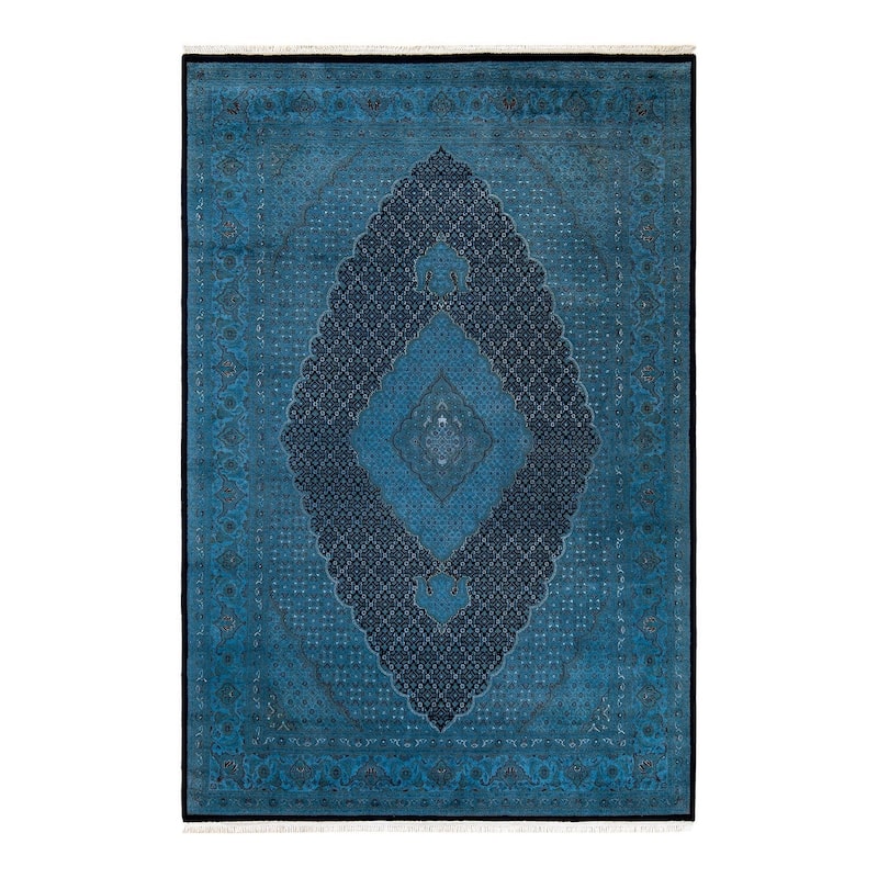 Overton Hand Knotted Wool Vintage Inspired Modern Contemporary Overdyed Black Area Rug - 6' 7" x 9' 10"