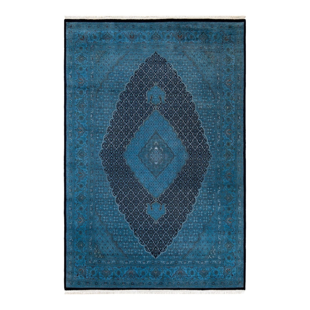 Overton Hand Knotted Wool Vintage Inspired Modern Contemporary Overdyed Black Area Rug - 6' 7" x 9' 10"