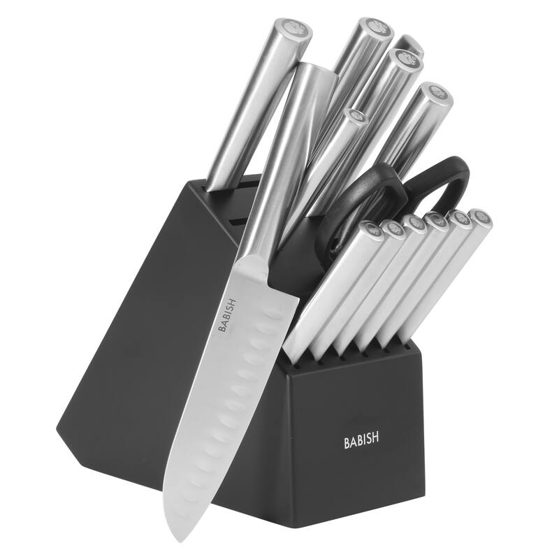 Babish High-Carbon 1.4116 German Steel 15 Piece Full Tang Forged Cutlery Block Set - Black
