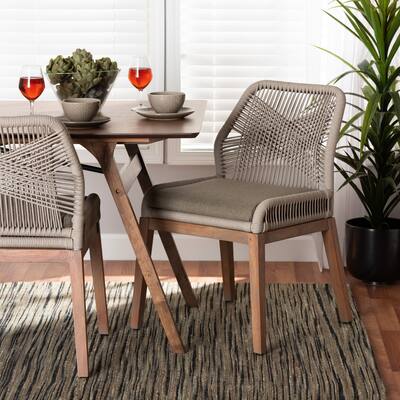 Modern Dining Chair - Grey Woven Rope Accent Chair - Mid Century Style Side Chair - Mahogany Frame