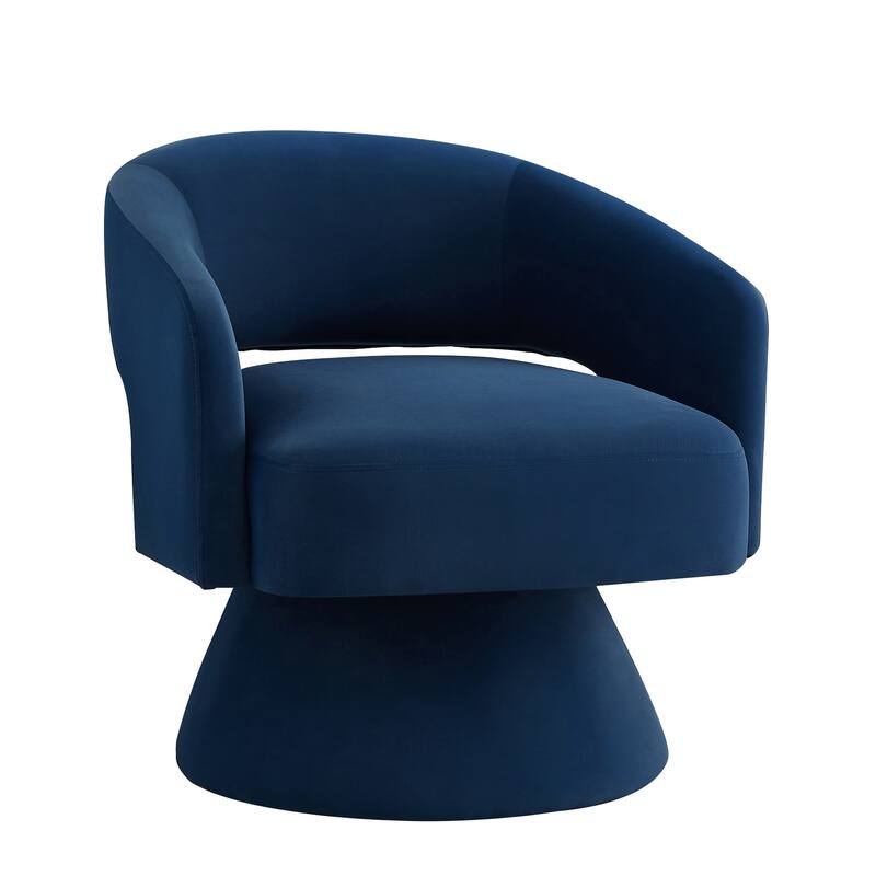 Navy Modern 27.5" Upholstered 360° Swivel Barrel Chair with Open Backrest and Solid Wood Frame