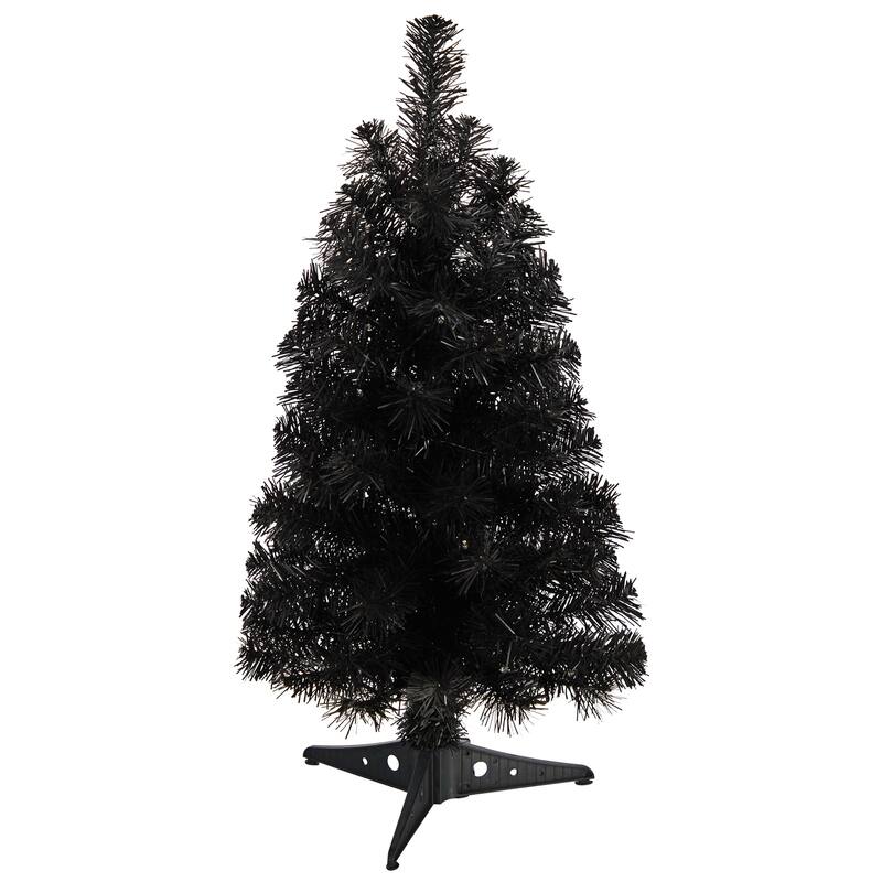 2ft. Black Artificial Christmas Tree with 35 LED Lights & 72 Branches - Bold Modern Holiday X-Mas Décor
