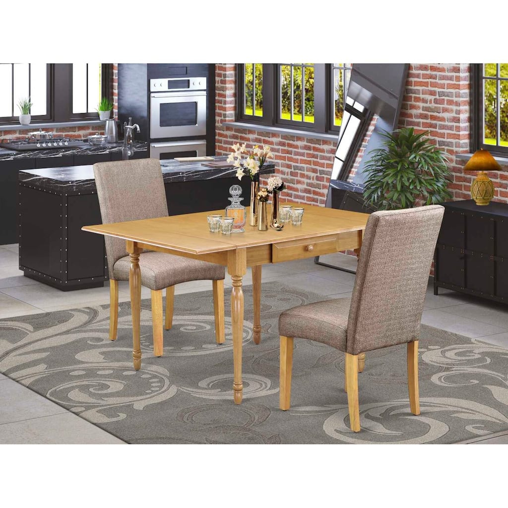 HomeStock 3-Piece Natural Brown Oak Finish Solid Wood Top with Dropleaf Dining Table Set