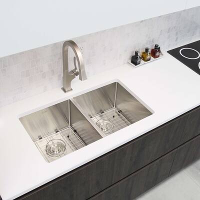 STYLISH 32 inch Double Bowl Undermount Stainless Steel Kitchen Sink - 32" x 18" x 10"