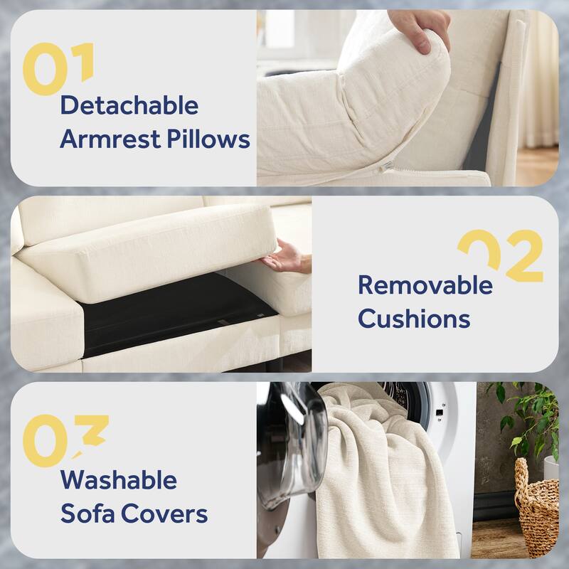 Modern Chenille 3-Seat Sofa Couch with Pillow Top Arms