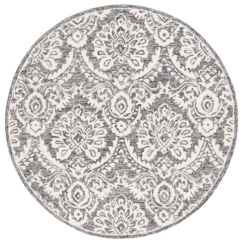 SAFAVIEH Handmade Blossom Esta Modern Floral Wool Rug - 6' Round - Black/Ivory