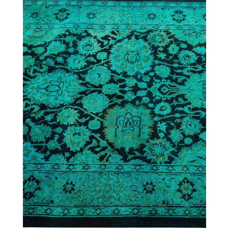 Overton Hand Knotted Wool Vintage Inspired Modern Contemporary Overdyed Green Runner Rug - 2' 7" x 9' 8"