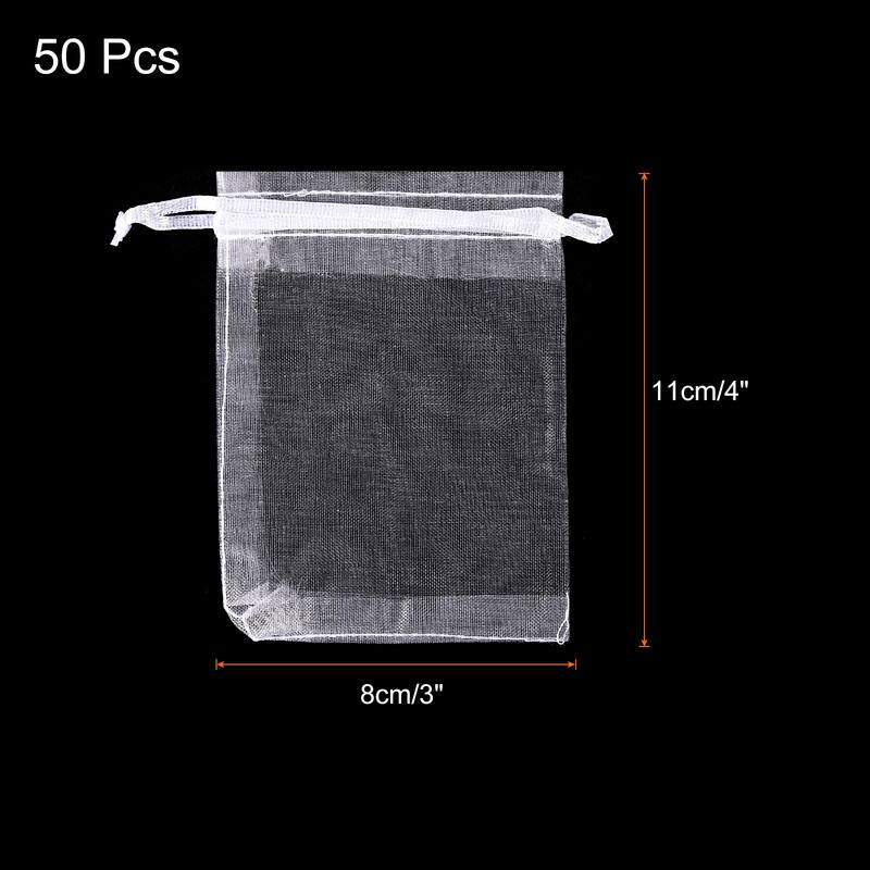 50pcs Organza Bags Drawstring Favor Pouches Sheer Mesh Bag for Gift - White - 3 inch x 4 inch