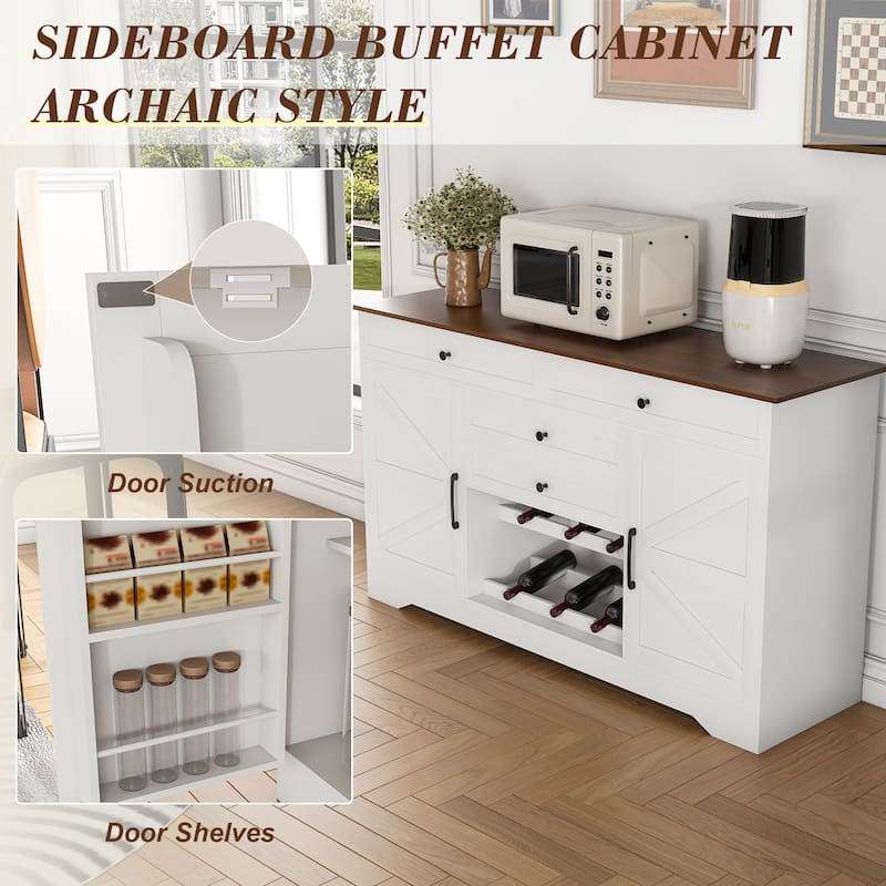 Buffet Sideboard with Storage, 54'' Kitchen Storage Cabinet Wood Coffee Bar Cabinet Buffet Table with Shelves, Adjustable Shelf