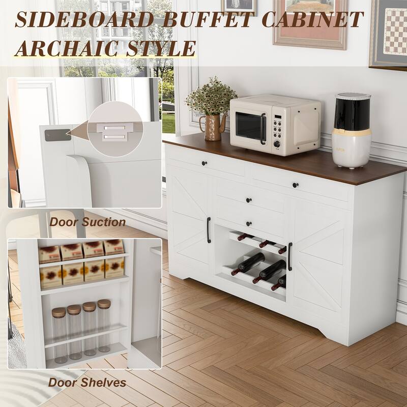 Large Kitchen Buffet Sideboard, Multifunctional Wood Coffee Bar Cabinet, Storage Cabinet with Drawer & Adjustable Shelf