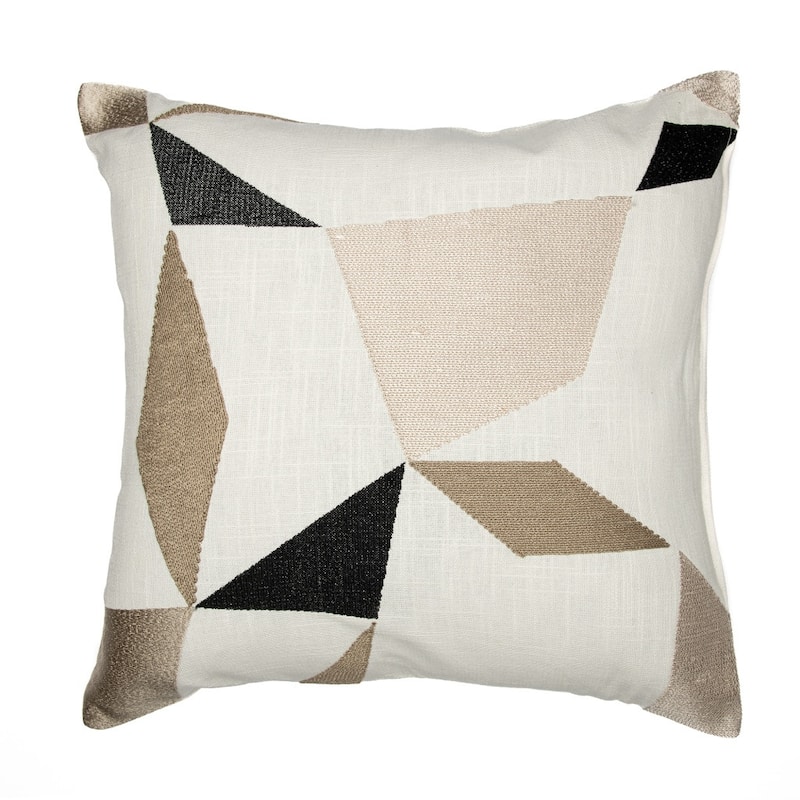 HomeRoots 20" Taupe and Ivory Geometric Cotton Blend Throw Pillow With Embroidery