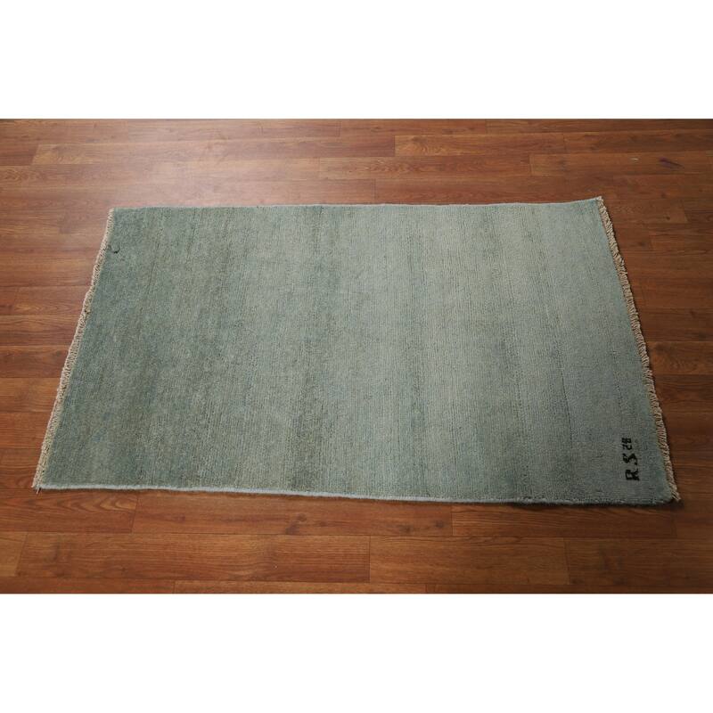 Green Gabbeh Modern Rug Hand-Knotted Wool Carpet - 2'6" x 4'0"