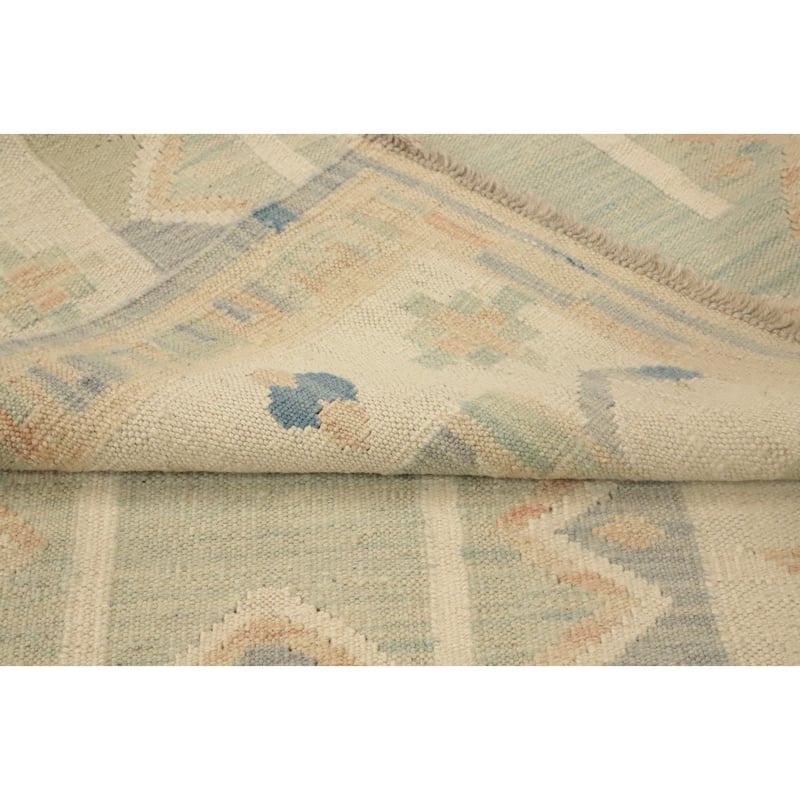 Hand Woven Oriental 100% Wool Carpet Southwestern Tribal Green Kilim Runner Rug - 11' 0'' X 2' 8''