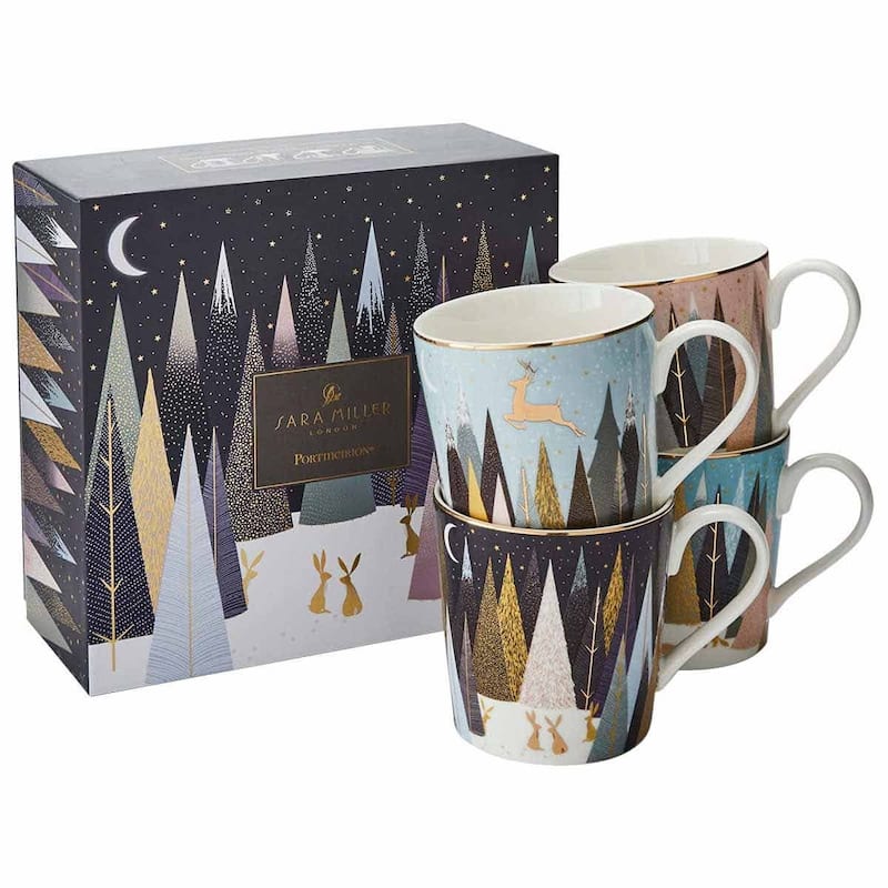 Sara Miller London for Portmeirion Set of 4 Frosted Pines Mugs - 12 oz