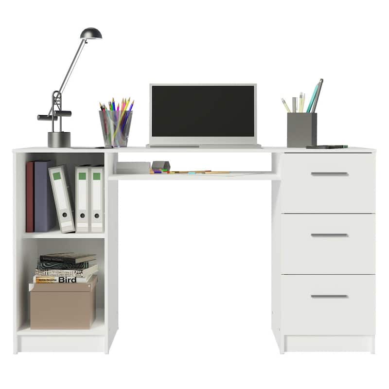 Madesa Home Office 53 inch Computer Writing Desk with 3 Drawers, 1 Door and 1 Storage Shelf, Wood, 30" H x 18" D x 53" W