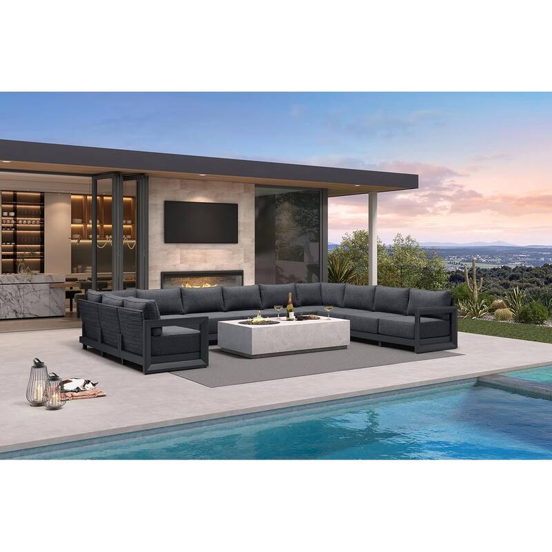 PURPLE LEAF Caesar Grey Sofas Sectionals 4-18 Piece with 9.6" Thick Cushion for Yard Porch Deck Outdoor Patio Conversation Sets - 11 Seats - U-shaped