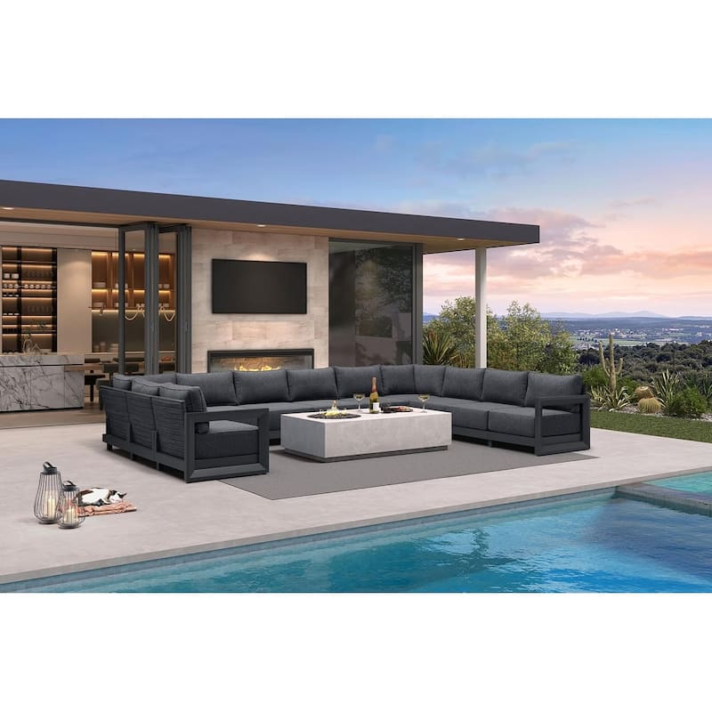 PURPLE LEAF Caesar Outdoor Couch with 9.6" Thick Cushion and Table for Yard Porch Deck, Grey Outdoor Patio Conversation Sets - 11 Seats - U-shaped