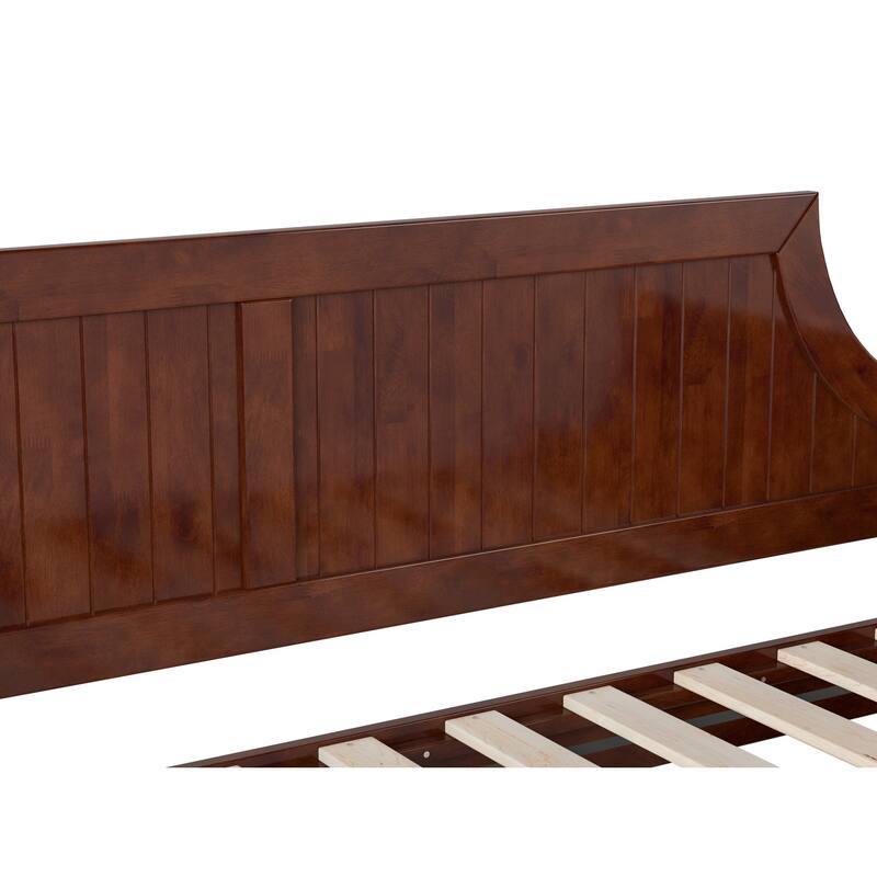 Twin Daybed with Wood Frame - Walnut Finish, Curved Backboard, Day Bed for Living Room or Guest Room