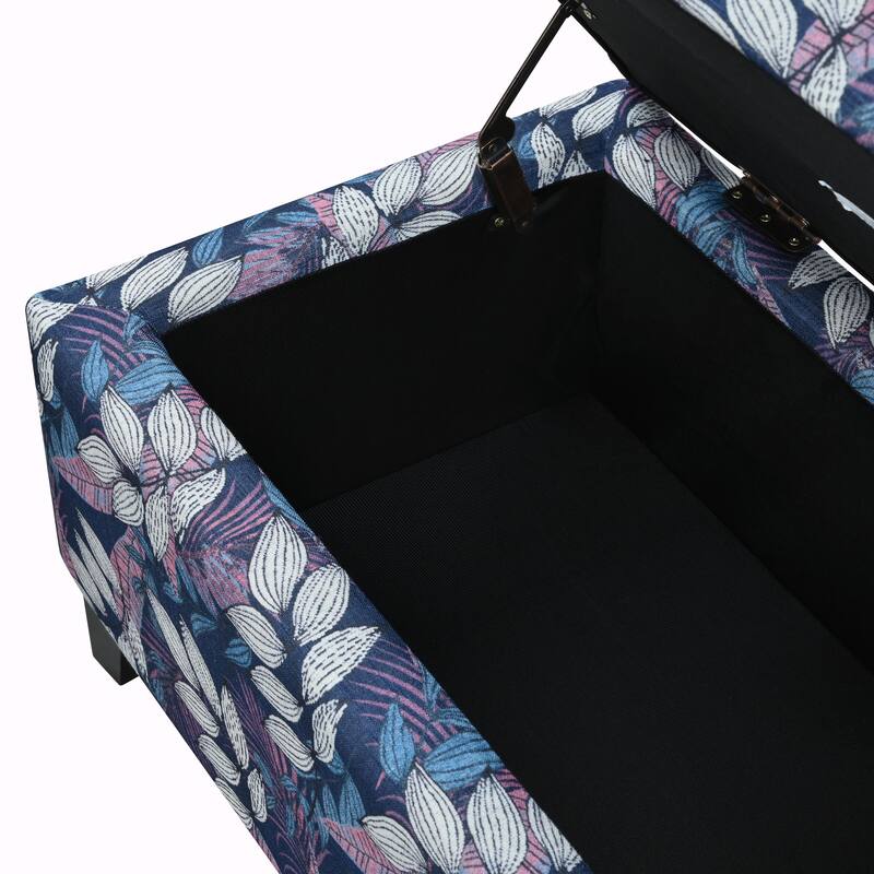 Luxury Storage Ottoman with Floral Patterned Fabric, Soft-Close Hinges, Multi-Functional Footrest & Seat