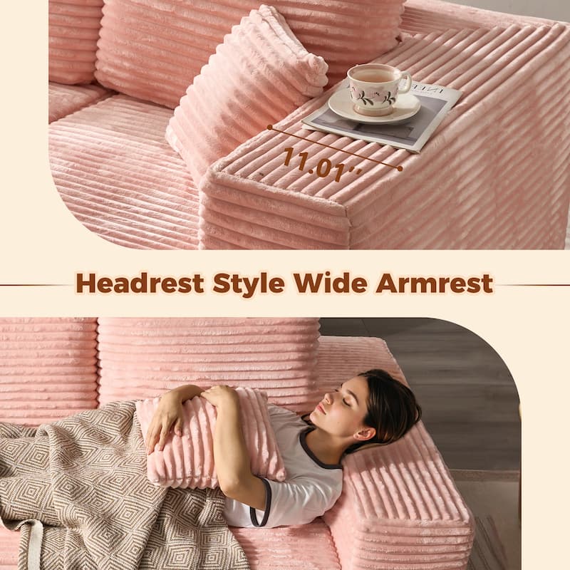 HOOOWOOO Modern Upholstery Chaise Sofa with Pillows for Living Room