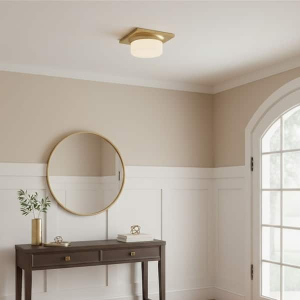 slide 2 of 13, 10-in Antique Brass LED Flush Mount
