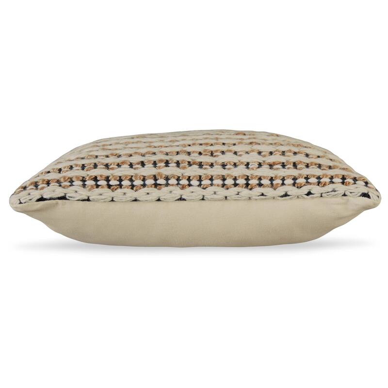 Throw Pillow Set of 4, 20 Inch, Cotton, Woven Striped Design, Beige, Black