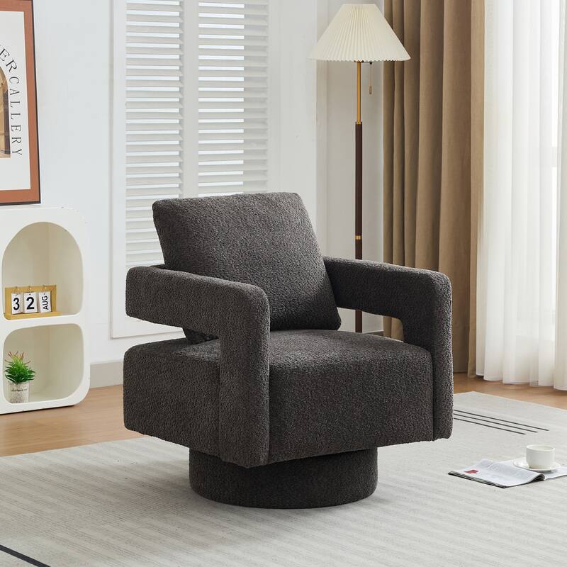 360°Swivel Accent Chair,Teddy Sherpa Round Armchair,Thick Padded Single Lounge Sofa,Upholstered Comfy Barrel Chair