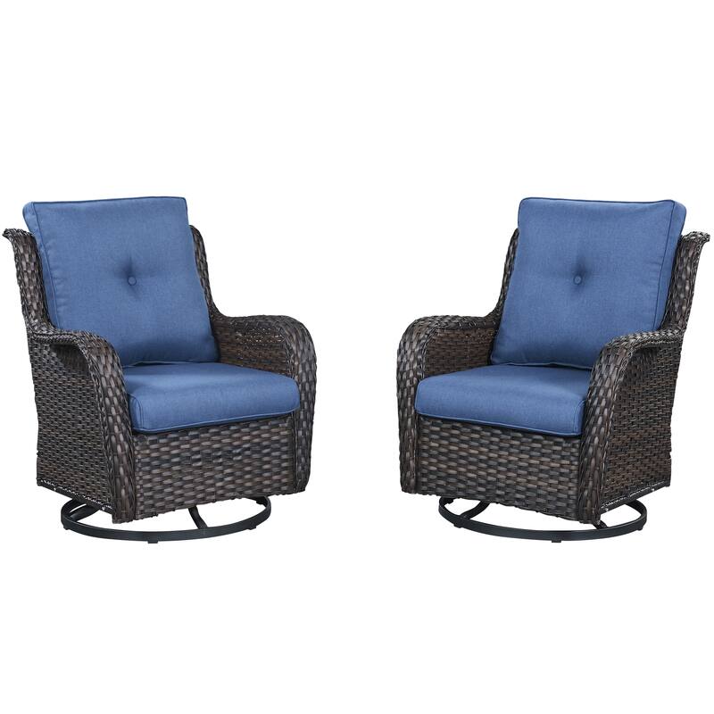Pocassy Outdoor Wicker Glider Swivel Club Chairs (Set of 2)