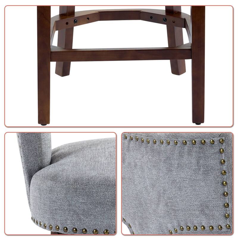 Vintage Set of Two Upholstered Bar Stools with Solid Wood Legs and Footrest