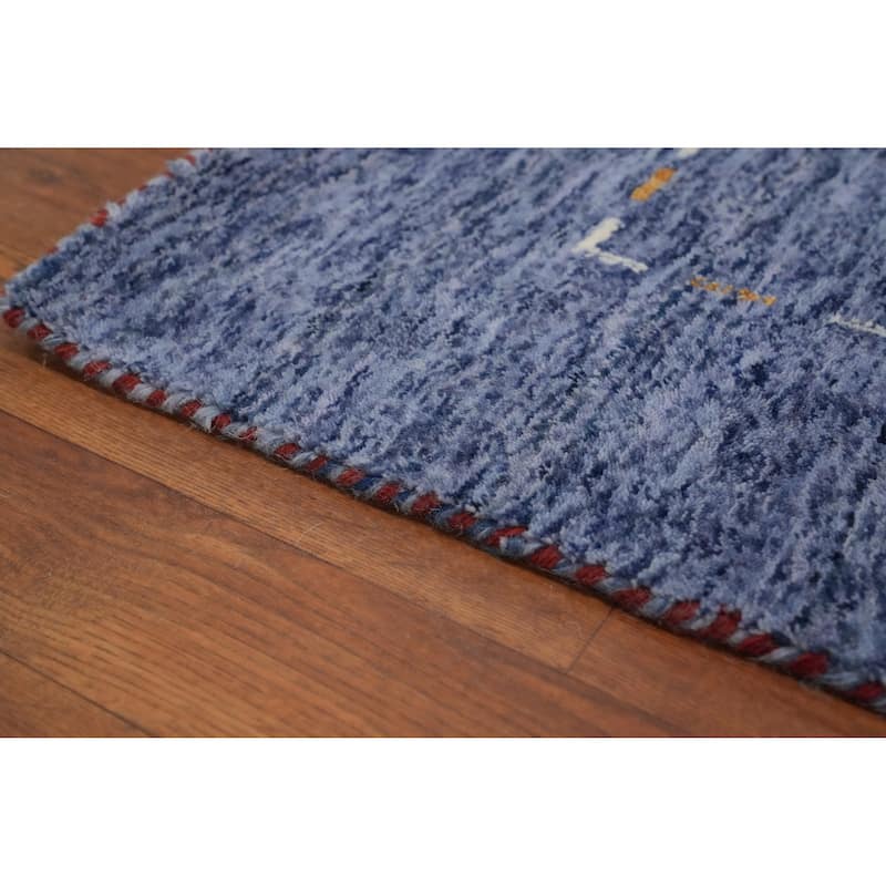 Hand Knotted Oriental 100% Wool Carpet Tribal Animal Pictorial Navy Blue & Blues Gabbeh Area Rug - 6' 0'' X 6' 0''