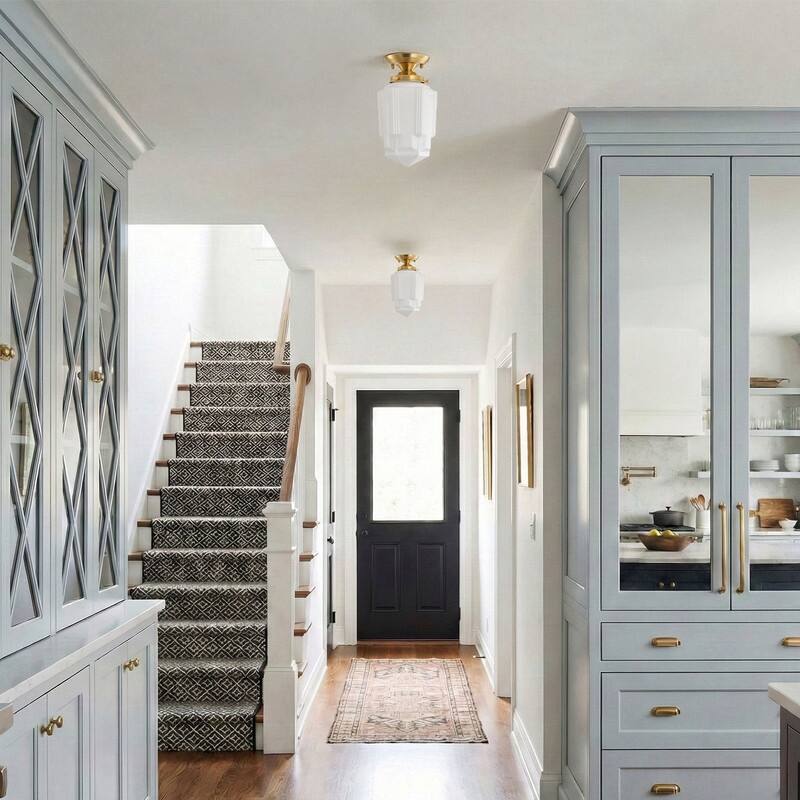 Vintage Antique Bronze White Jade Glass One Light Flush Mount Ceiling Light