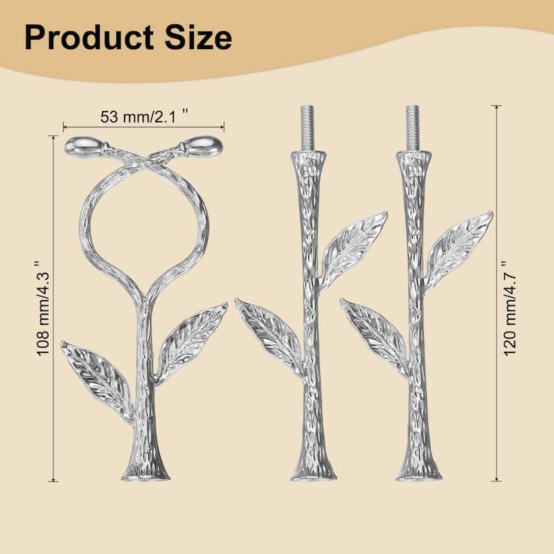 3-Tiers Cake Tray Stand Handle Metal Holder for Cake Plate - Silver - 3 Set