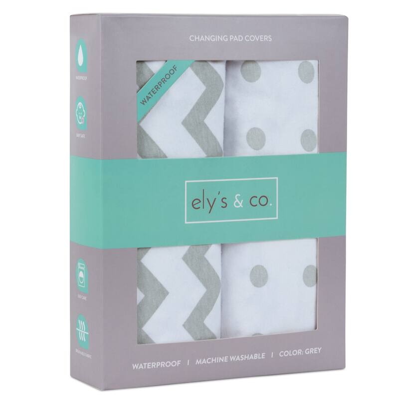 Ely's & Co. Baby Waterproof Changing Pad Cover Sheet Set - 2 Pack - 34" x 17" - Grey Chevron & Polka Dot