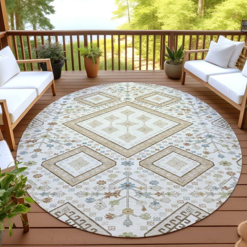 Machine Washable Indoor/ Outdoor Boho Milli Chantille Rug - Ivory - 8' x 8'
