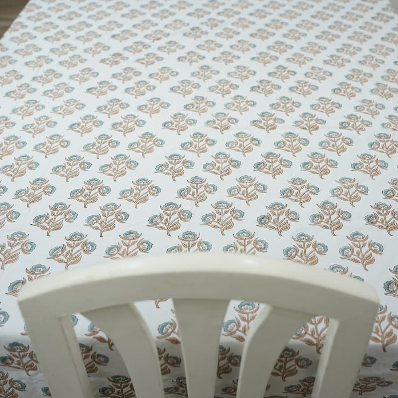 Fabdivine Handmade Block Print Cotton Table Cover Farmhouse Dining Kitchen Decor Gift
