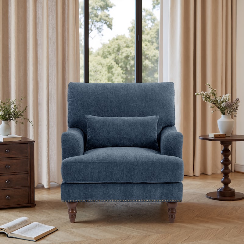 Mid Century Chenille Upholstered Accent Chair with Nailhead Trim